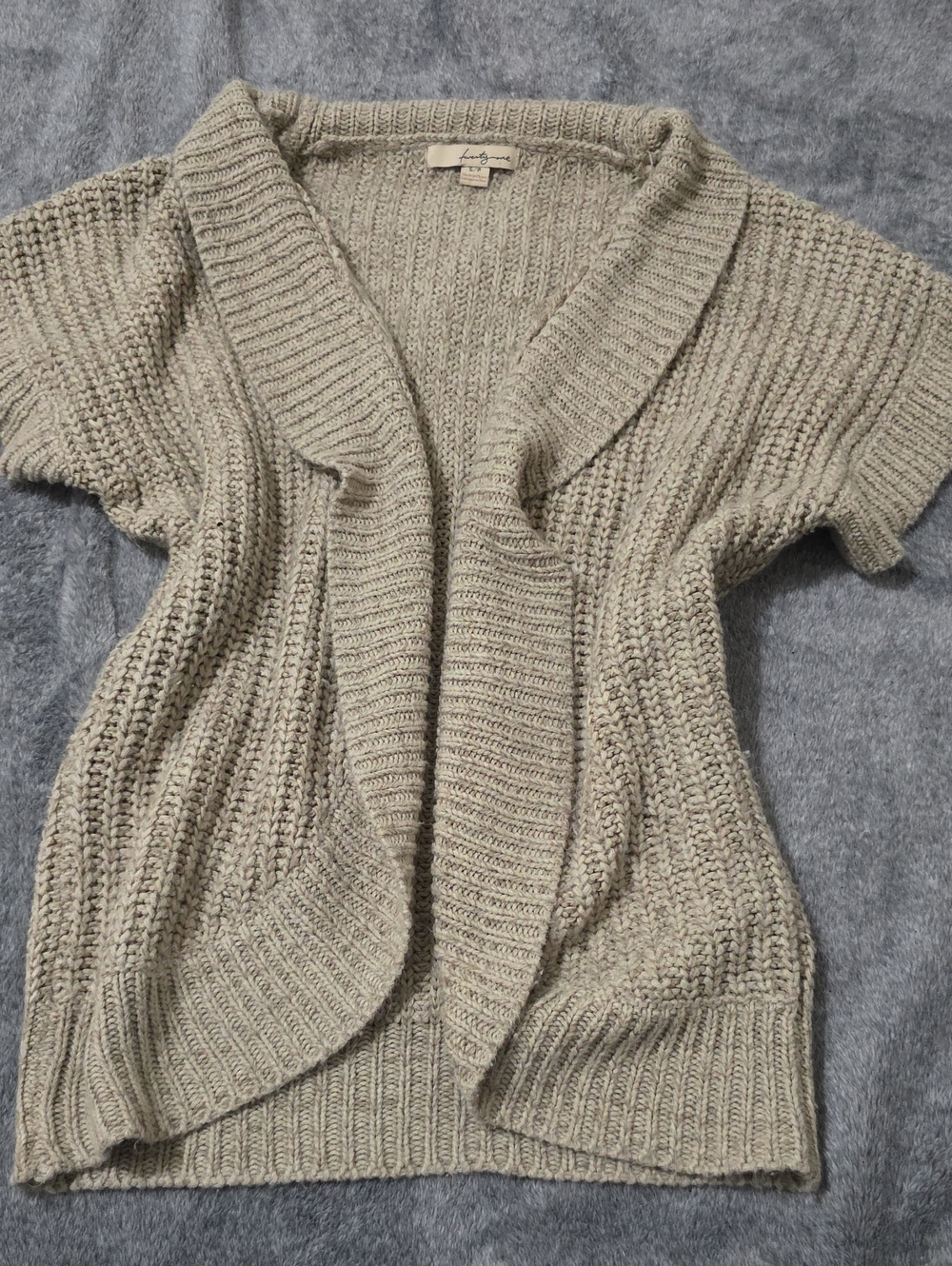 Forever 21 Open-Front Short-Sleeve Cardigan - Taupe